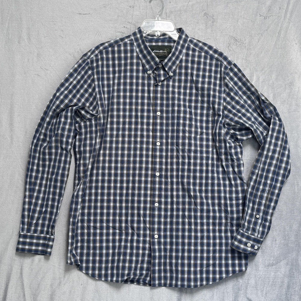 Eddie Bauer Shirt Mens Extra Large‎ Blue Plaid Button Down Cotton Pocket Casual